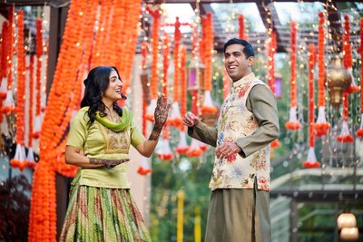 Wedding mehndi event celebrations and ceremony at bride’s private residence in Charlottesville, Virginia