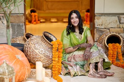 Wedding mehndi event celebrations and ceremony at bride’s private residence in Charlottesville, Virginia