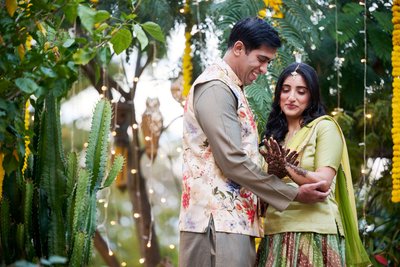 Wedding mehndi event celebrations and ceremony at bride’s private residence in Charlottesville, Virginia