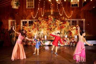 Wedding sangeet event celebrations and ceremonies at the Castle Hill Cider in Keswick, Virginia