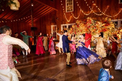 Wedding sangeet event celebrations and ceremonies at the Castle Hill Cider in Keswick, Virginia