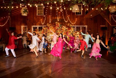 Wedding sangeet event celebrations and ceremonies at the Castle Hill Cider in Keswick, Virginia