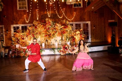 Wedding sangeet event celebrations and ceremonies at the Castle Hill Cider in Keswick, Virginia