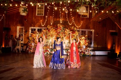 Wedding sangeet event celebrations and ceremonies at the Castle Hill Cider in Keswick, Virginia