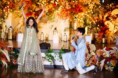 Wedding sangeet event celebrations and ceremonies at the Castle Hill Cider in Keswick, Virginia