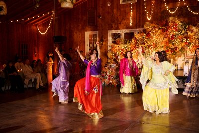 Wedding sangeet event celebrations and ceremonies at the Castle Hill Cider in Keswick, Virginia