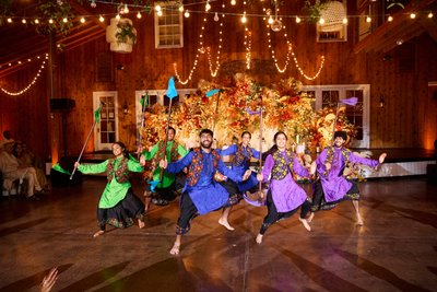 Wedding sangeet event celebrations and ceremonies at the Castle Hill Cider in Keswick, Virginia