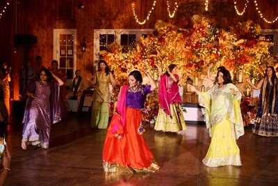 Wedding sangeet event celebrations and ceremonies at the Castle Hill Cider in Keswick, Virginia