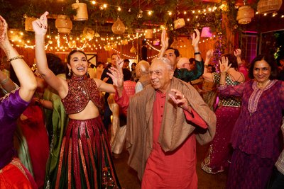 Wedding sangeet event celebrations and ceremonies at the Castle Hill Cider in Keswick, Virginia