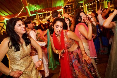 Wedding sangeet event celebrations and ceremonies at the Castle Hill Cider in Keswick, Virginia