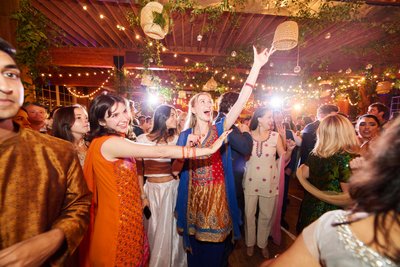 Wedding sangeet event celebrations and ceremonies at the Castle Hill Cider in Keswick, Virginia