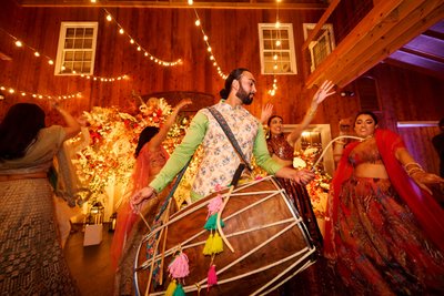 Wedding sangeet event celebrations and ceremonies at the Castle Hill Cider in Keswick, Virginia