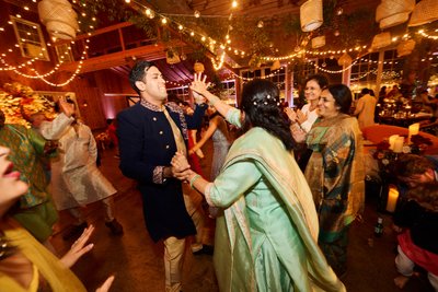 Wedding sangeet event celebrations and ceremonies at the Castle Hill Cider in Keswick, Virginia