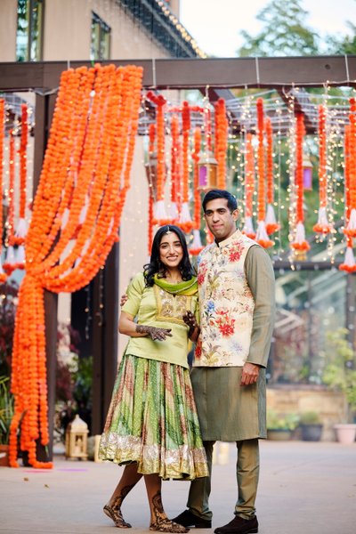 Wedding mehndi event celebrations and ceremony at bride’s private residence in Charlottesville, Virginia