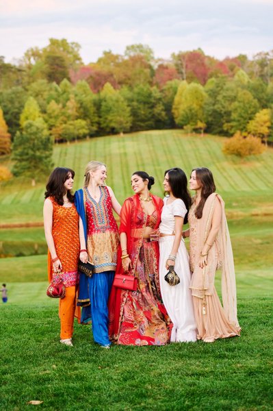 Wedding sangeet event celebrations and ceremonies at the Castle Hill Cider in Keswick, Virginia