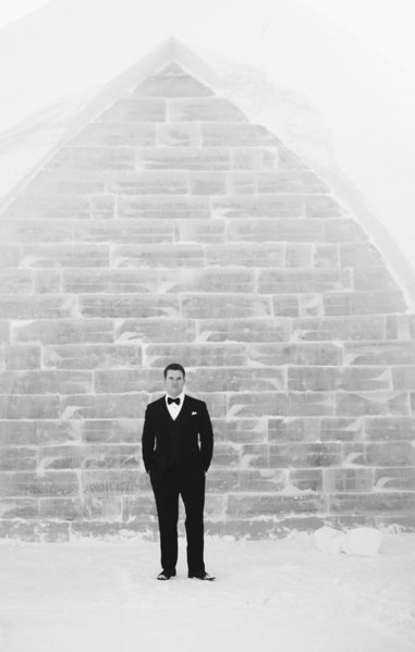 Groom Portrait at Ice Hotel in Quebec