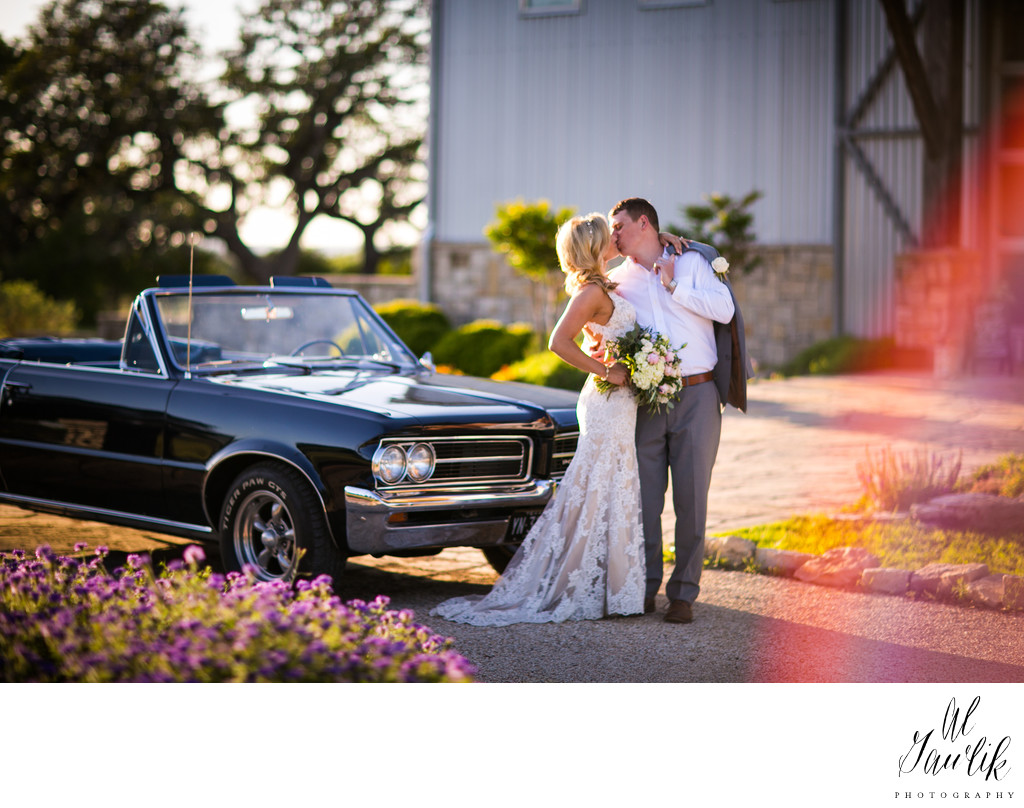 Classic Car Classy Couple in Wedding Photo