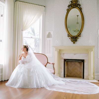 Bridal portrait at the fireplace