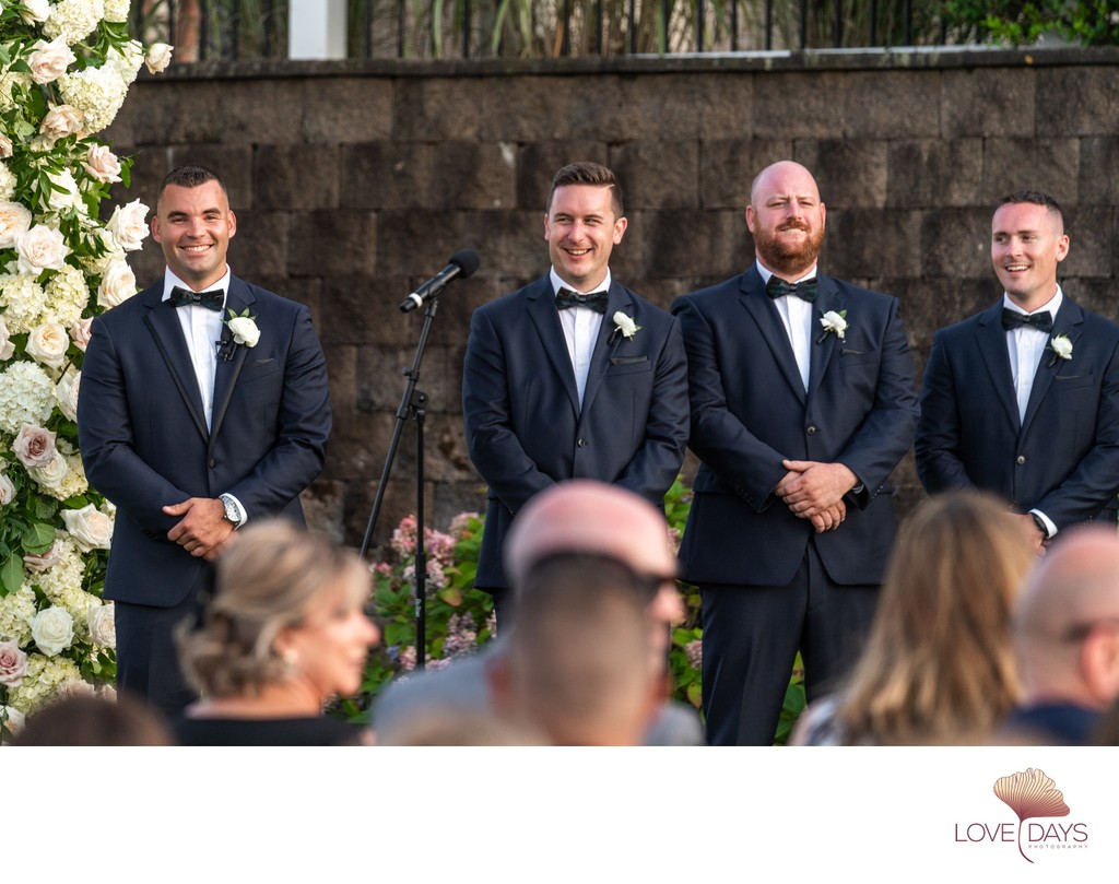 Happy Groom, laughing groomsmen - Wychmere Wedding