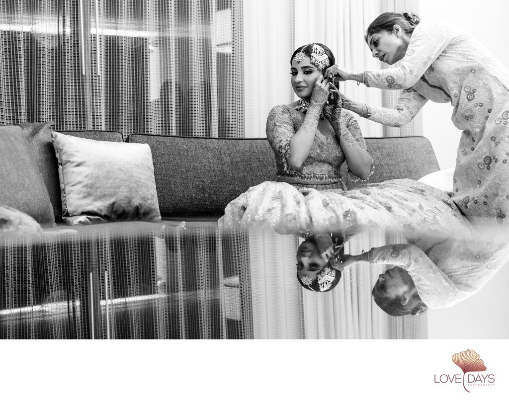 Indian Bride getting ready in Black and White