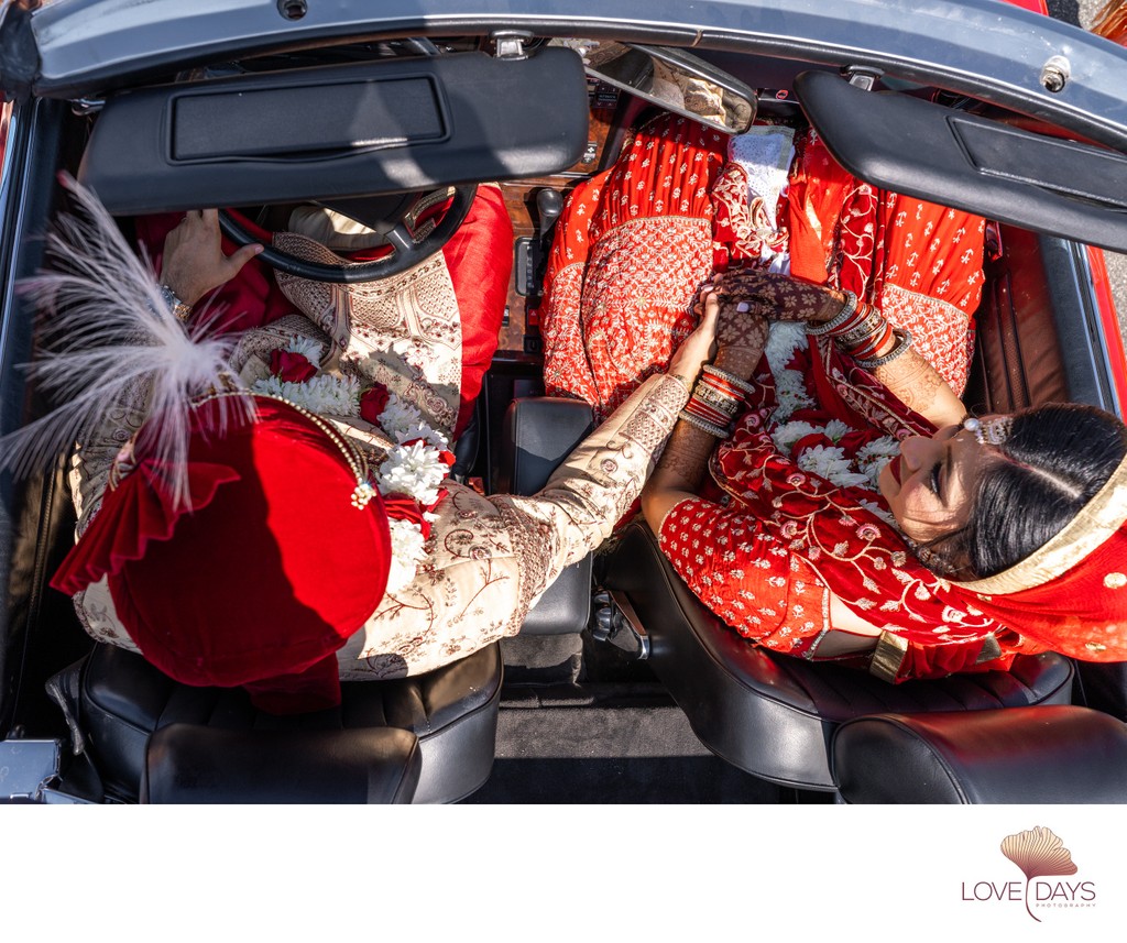 Indian Bride and Groom in Mercedes