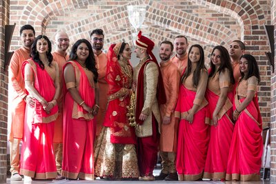 Pink Red Indian wedding part portrait