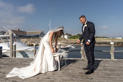 Wychmere Beach Club Wedding first look with dog