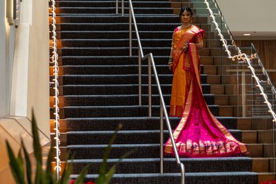 Boston Indian bride posing on the stairs