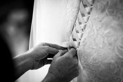 Fastening wedding dress