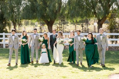 Wedding Party walking together at Rancho Guejito