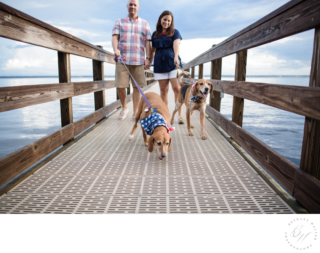 Couple with dogs on the St Johns River 