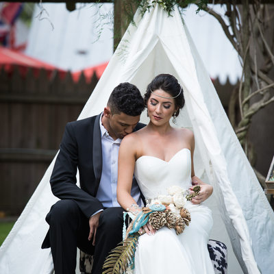 Bride and Groom in Peacock Garden at Fountain of Youth