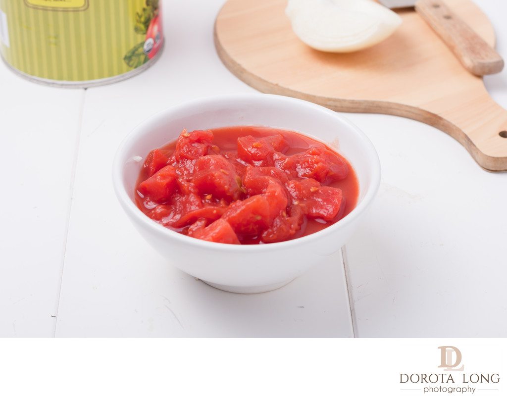 diced tomatoes, shallow depth of field