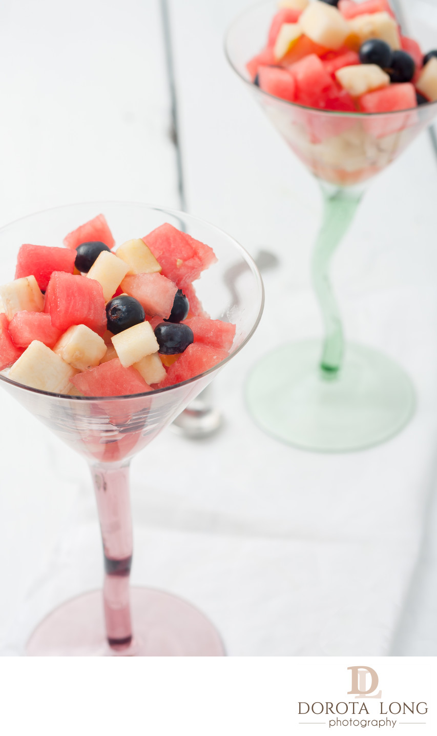 fruit salad in martini glasses