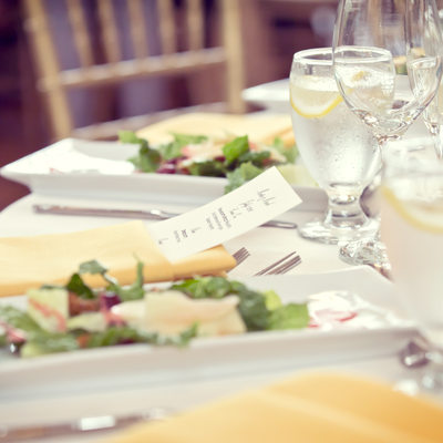 wedding reception table setting in ethan allen hotel