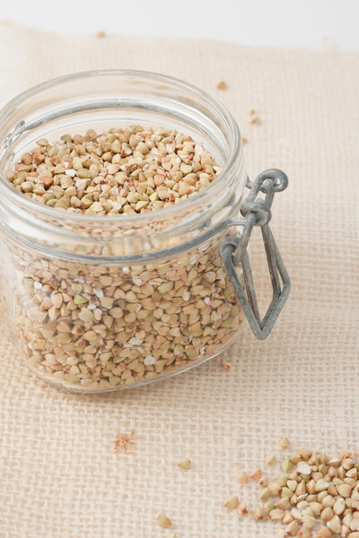 uroasted buckwheat groats in a glass jar