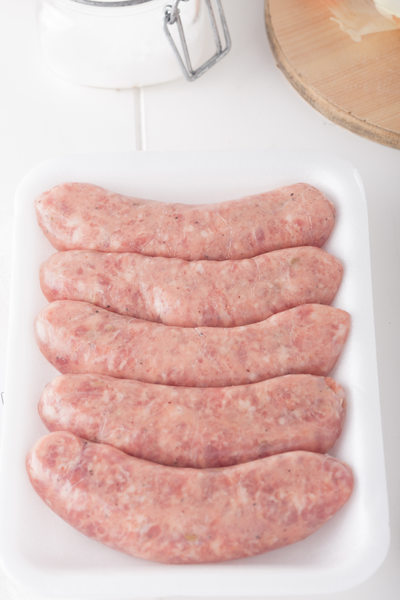 store bought meat sausages in packaging