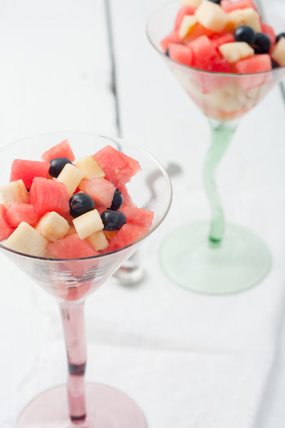 fruit salad in martini glasses