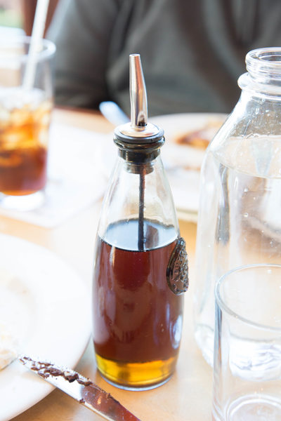 A bottle with maple syrup
