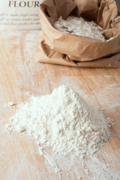 a small amount of flour on wooden board