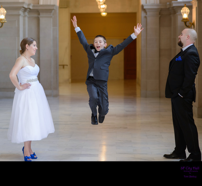 family wedding jump