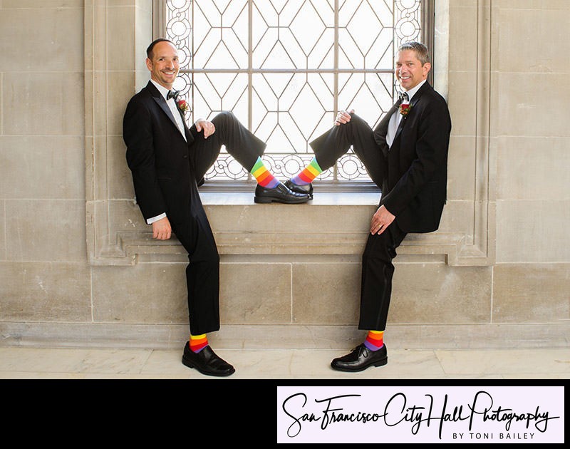LGBTQ SF City Hall wedding photography displaying rainbow socks