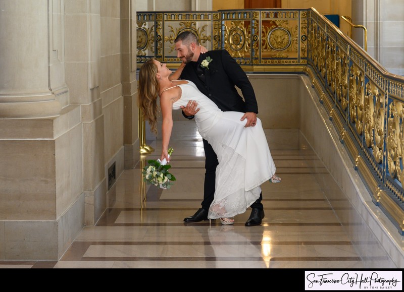 San Francisco city hall dance dip pose - wedding photography