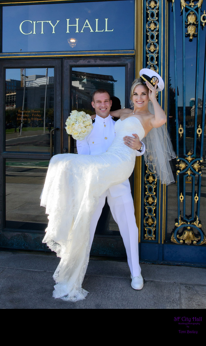 San Francisco City Hall Wedding Photography nuptials outside of the main entrance