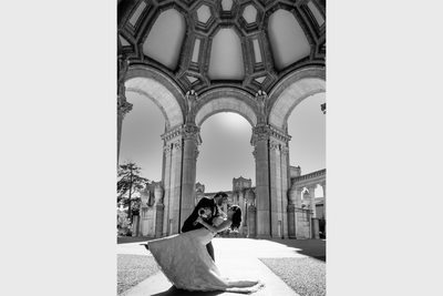 palace of fine arts dome black and white photo