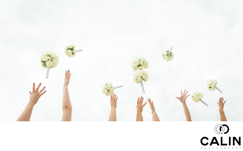 Bridal Party Throws Bouquets in the Air