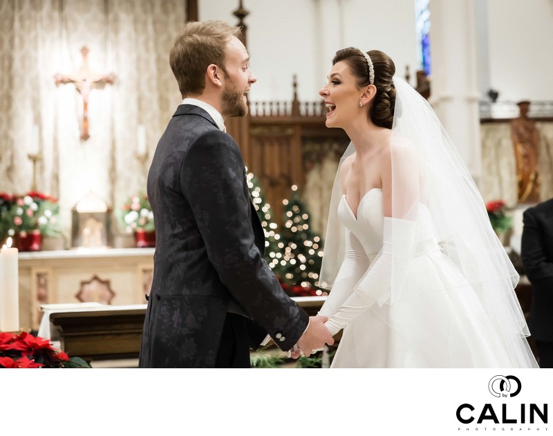 Bride and Groom Laugh While Saying Vows