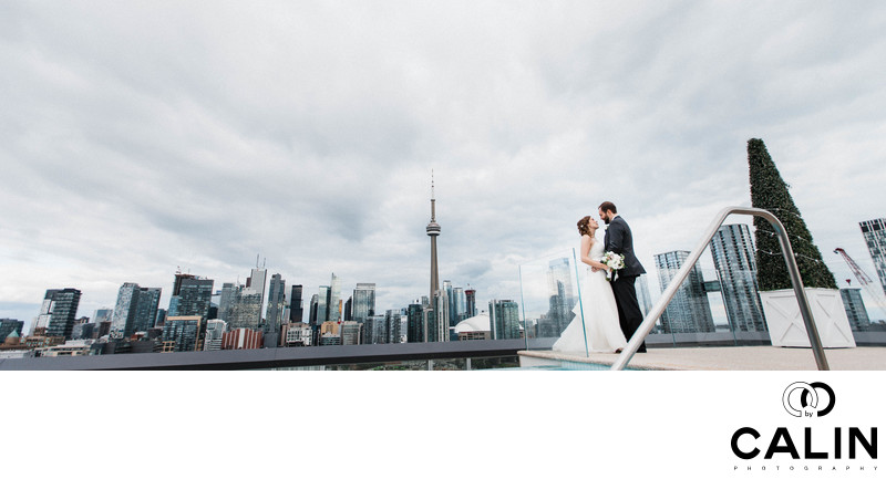 Newlyweds Portrait on Rooftop of Thompson Hotel Toronto
