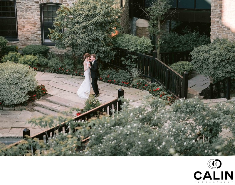 Newlyweds Dance in the Courtyard at Old Mill Toronto