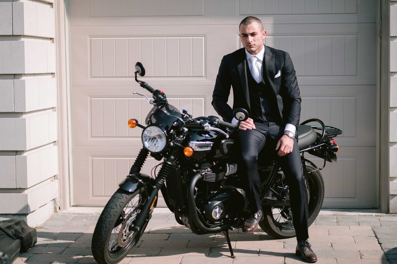 Portrait of Groom on His Motorcycle
